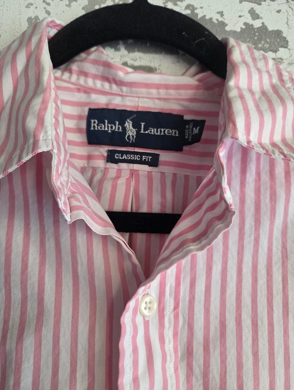 ​Ralph Lauren Mens Pink White Striped Classic Fit Button Up Shirt Medium
